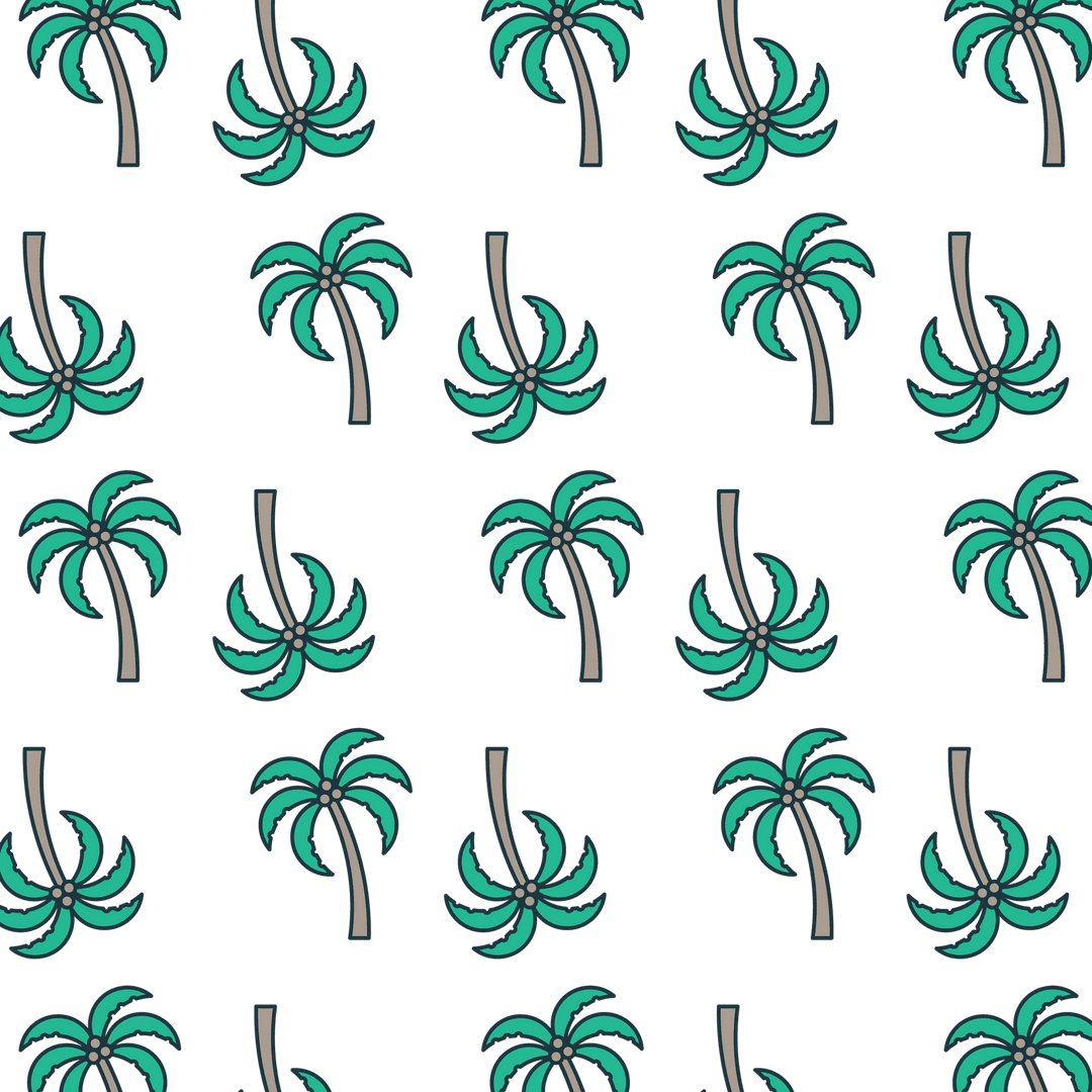Seamless Pattern of Green Palm Trees on Transparent Background
