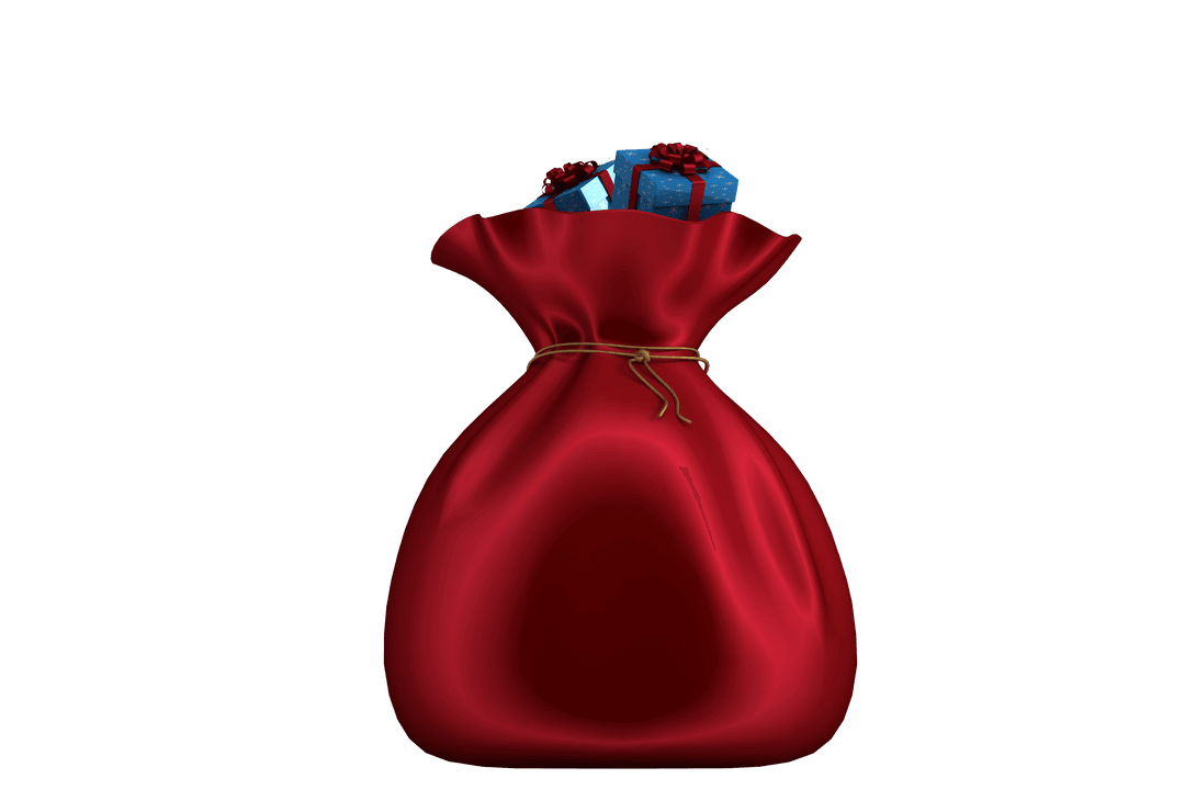 Red Christmas Bag with Gifts on Transparent Background