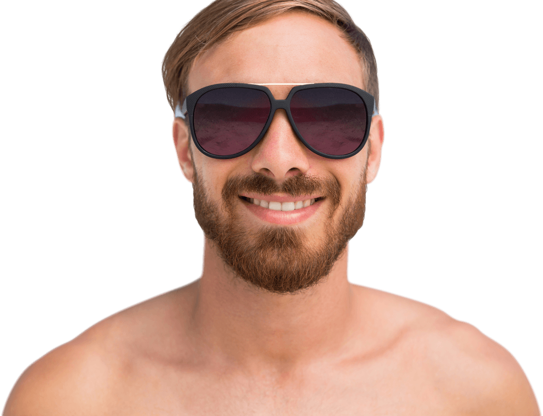 Smiling Man in Sunglasses on Transparent Background