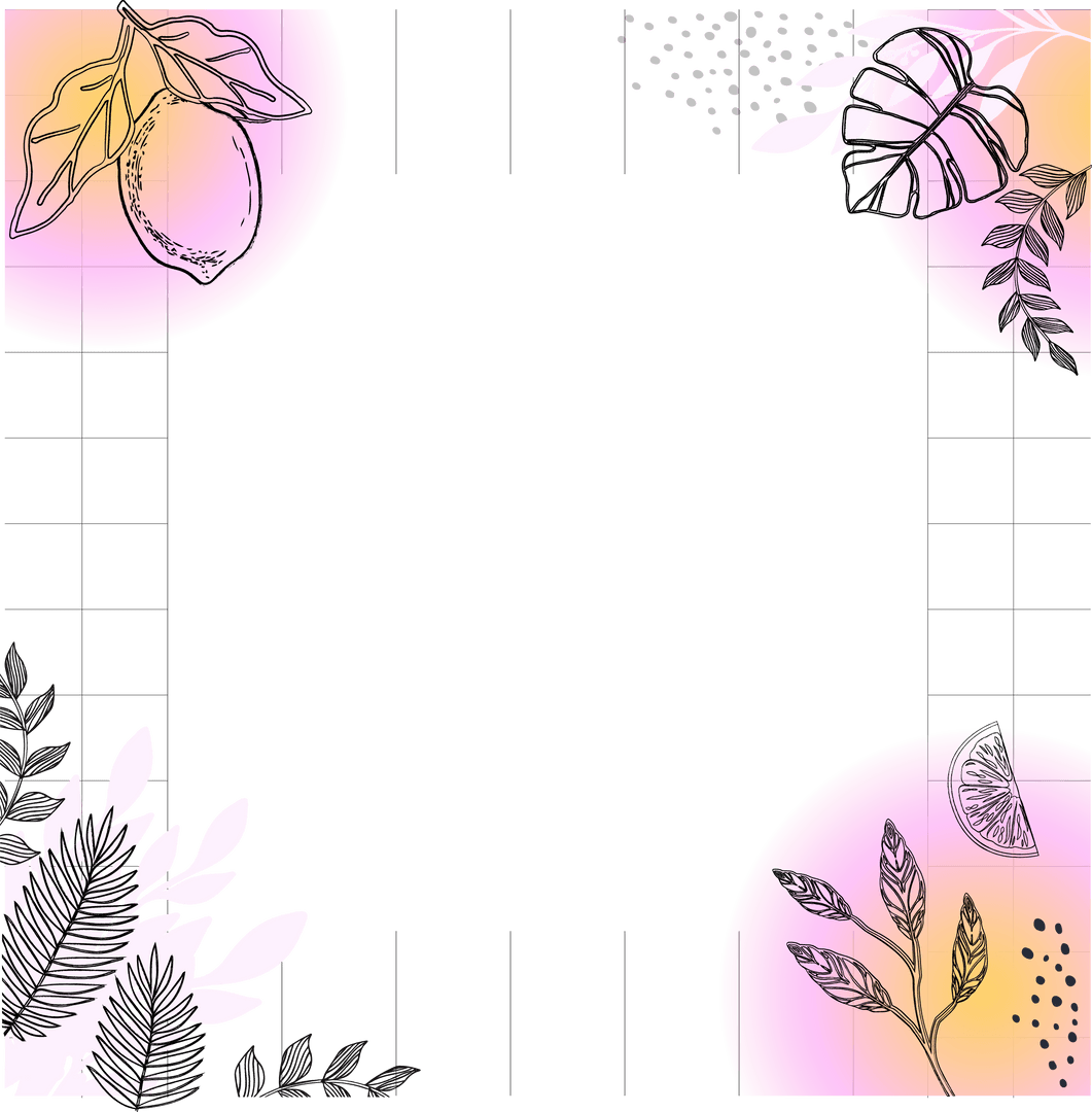 Minimalistic Botanical Frame with Citrus and Monstera on Transparent Background