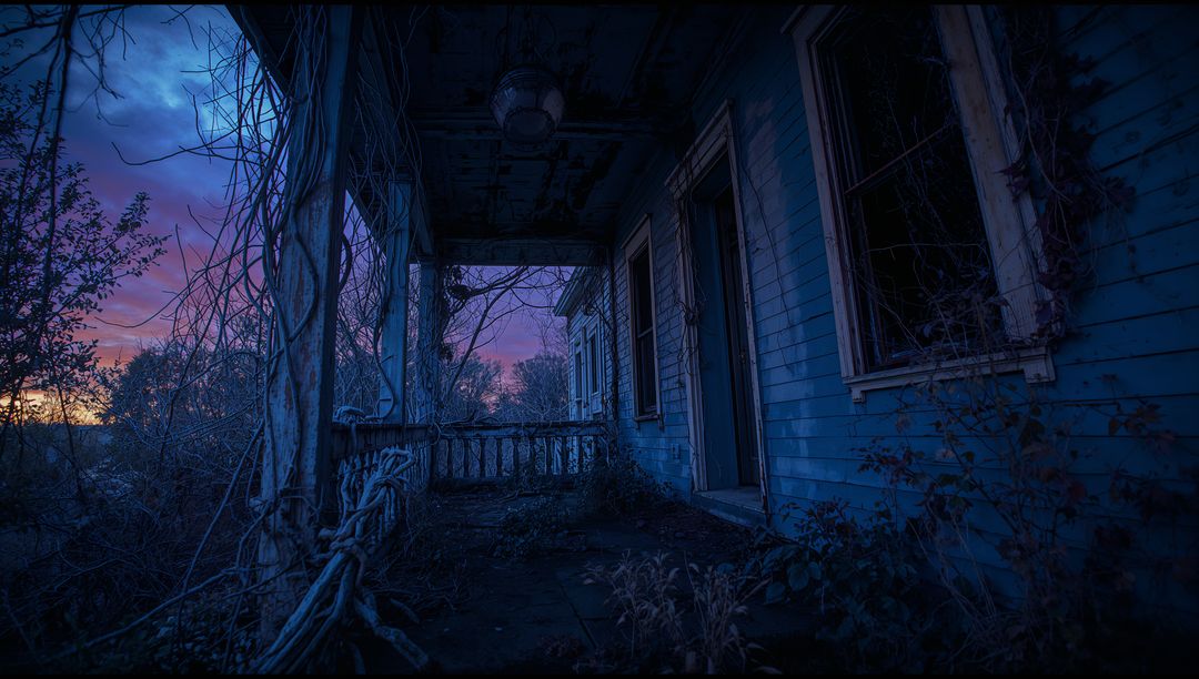 Rustic Abandoned House at Dusk with Creeping Vines