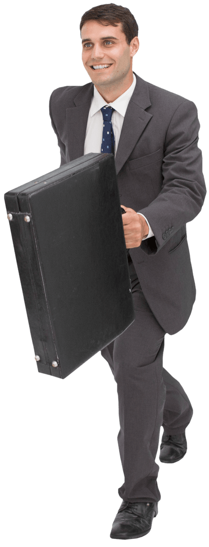 Cheerful Businessman in Suit Holding Briefcase on Transparent Background