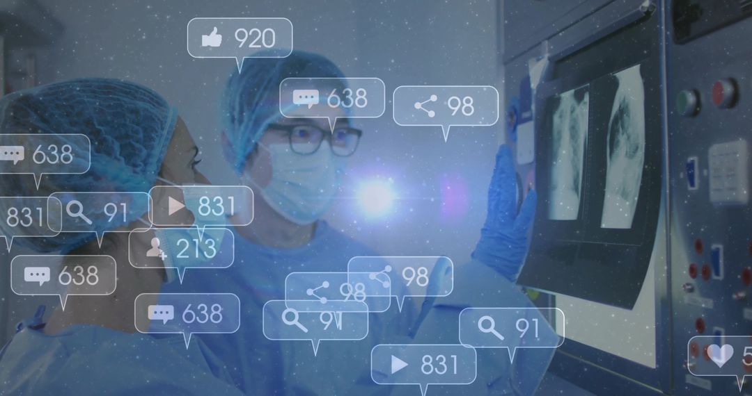 Surgeons Analyzing Radiology Scans with Social Media Integration Concept