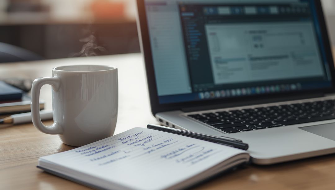 Workplace Simplicity with Laptop and Coffee Mug for Productive Day
