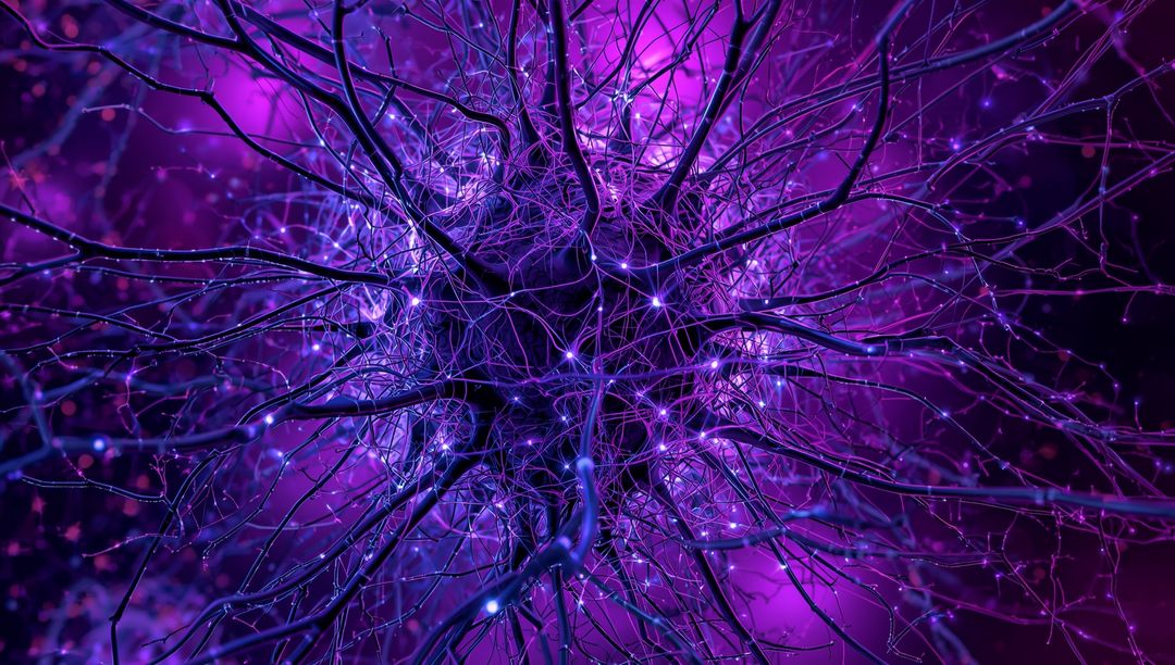 Futuristic Glowing Neural Network with Radiating Filaments