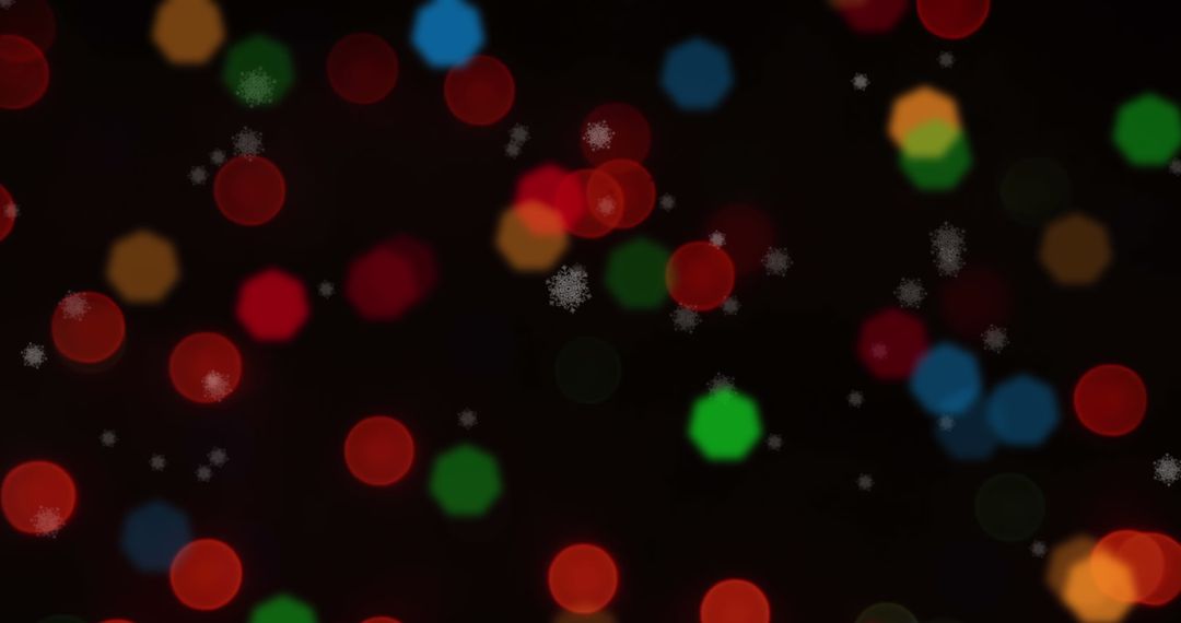 Colorful Bokeh Lights with Falling Snowflakes