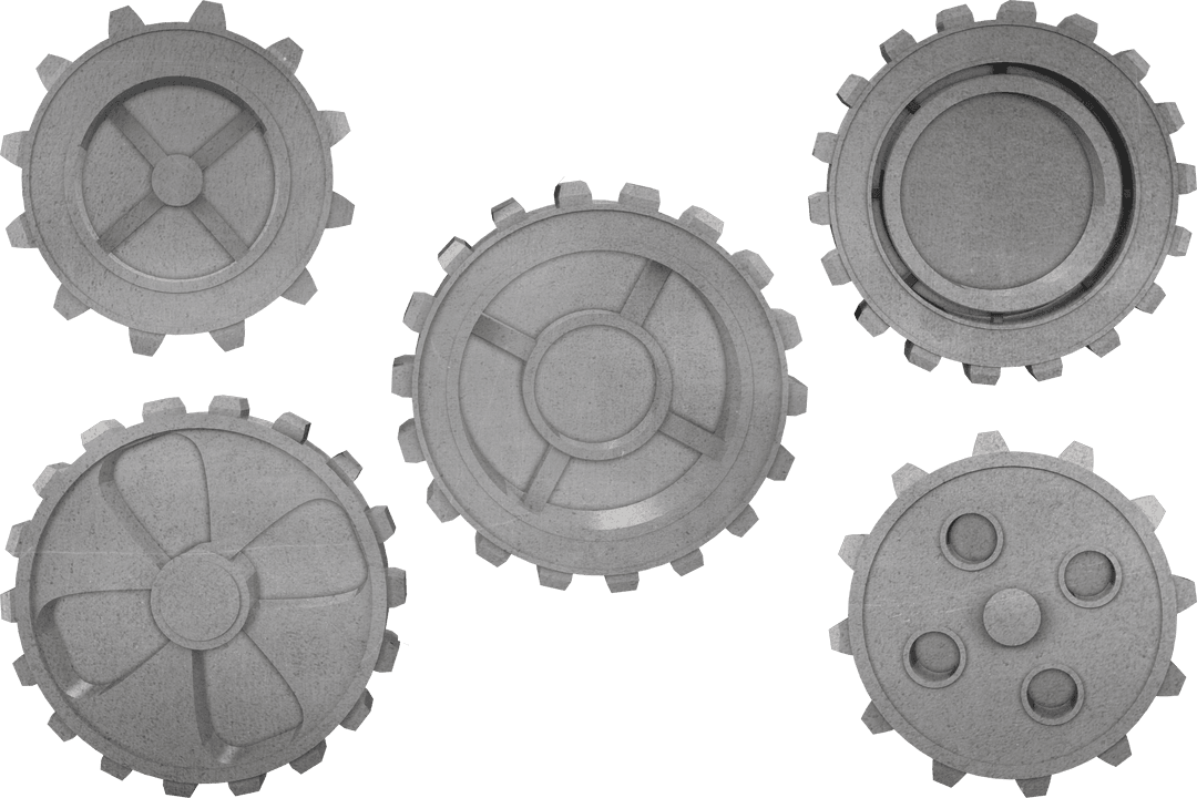 Transparent Grey Mechanical Cogs on Isolated Background