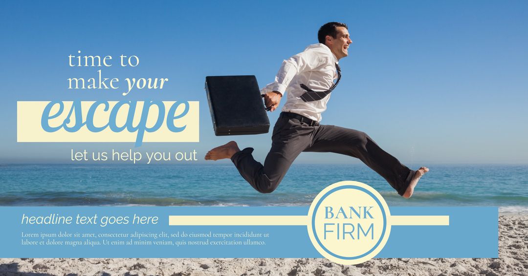 Businessman Leaping on Beach for Professional Freedom and Work-Life Balance