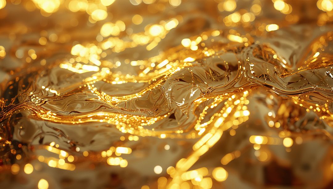 Abstract Rippling Golden Surface with Glowing Particles