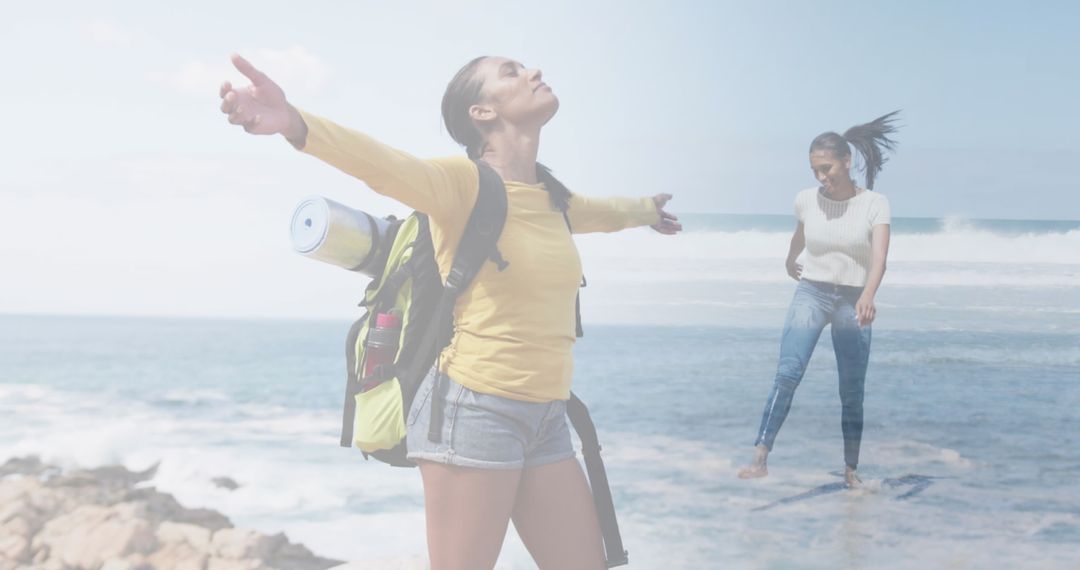 Joyful Woman Exploring Beach and Embracing Freedom