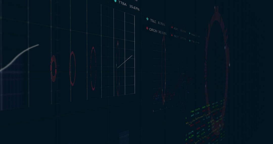 Digital financial data display with analytical charts