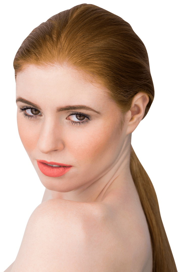 Transparent Portrait of Captivating Redhead Woman Posing