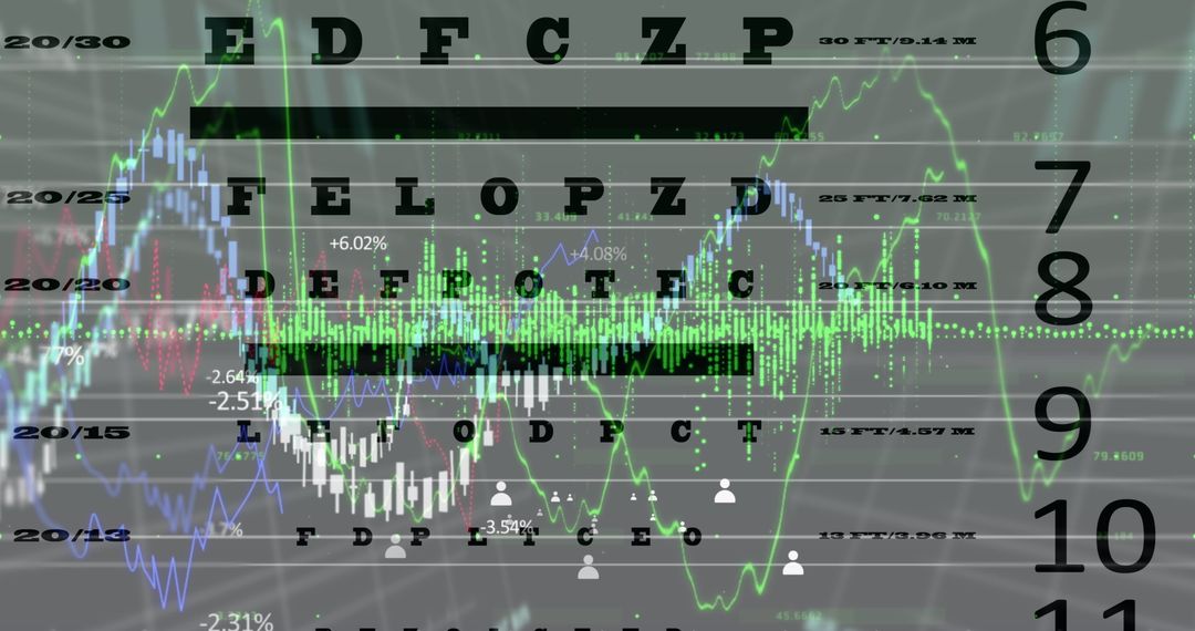 Stock Market Trends Merged with Vision Test Chart Illustration
