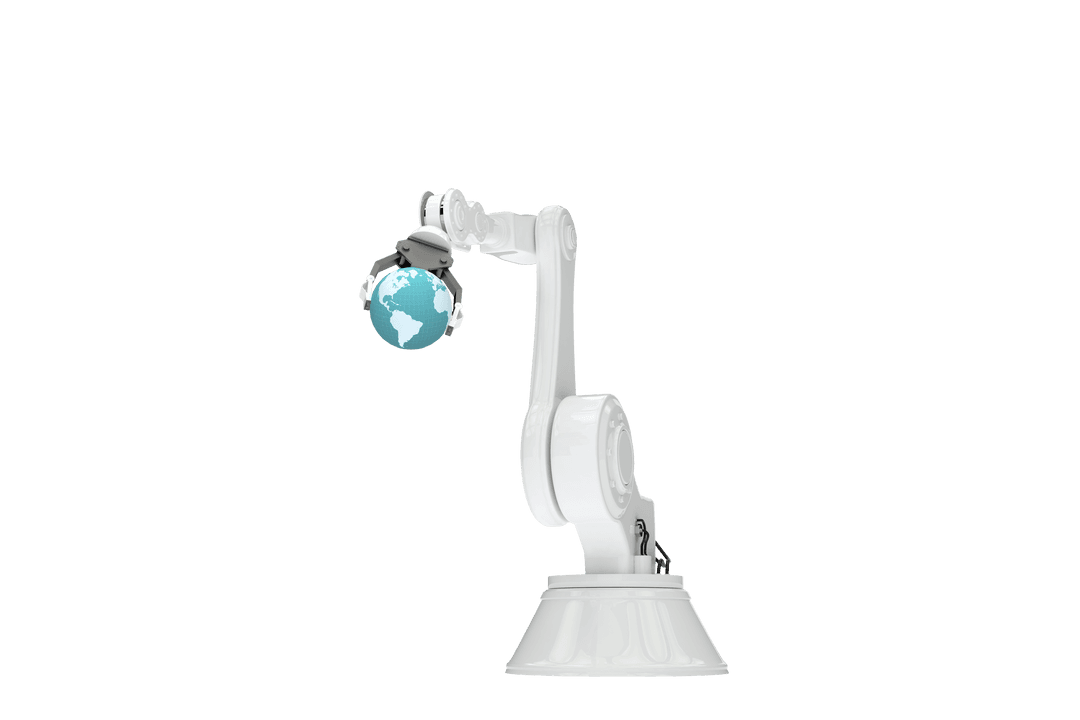 Transparent Robotic Arm Grasping Electrical Globe Earth