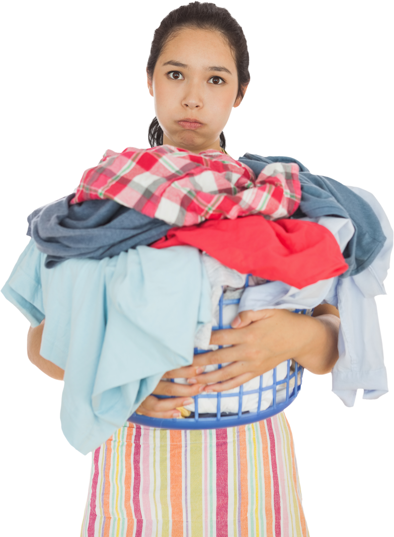 Transparent Tired Woman Holding Full Laundry Basket Overfilled with Clothes - Download Free Stock Images Pikwizard.com