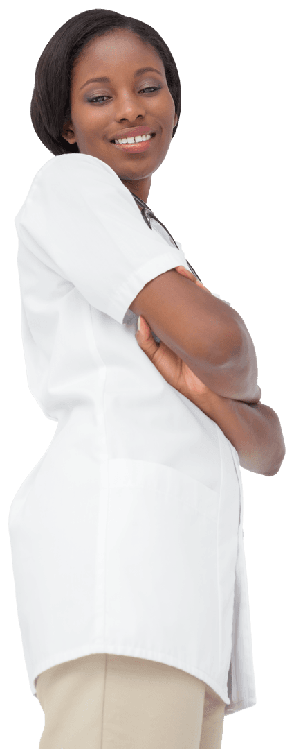 Confident Young Nurse Smiling with Arms Crossed on Transparent Background