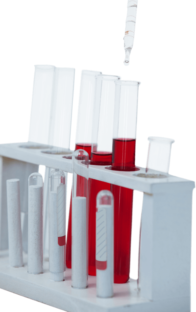 Transparent Test Tubes with Red Liquid in Laboratory Setting