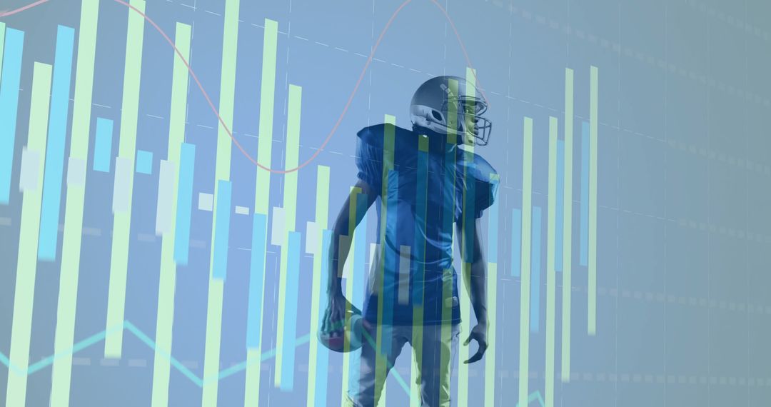 American Football Player Amid Digital Data Graphics