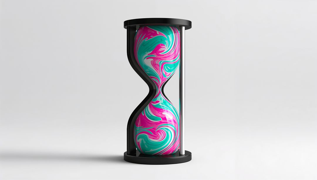 Modern Hourglass with Vibrant Pink and Teal Swirls