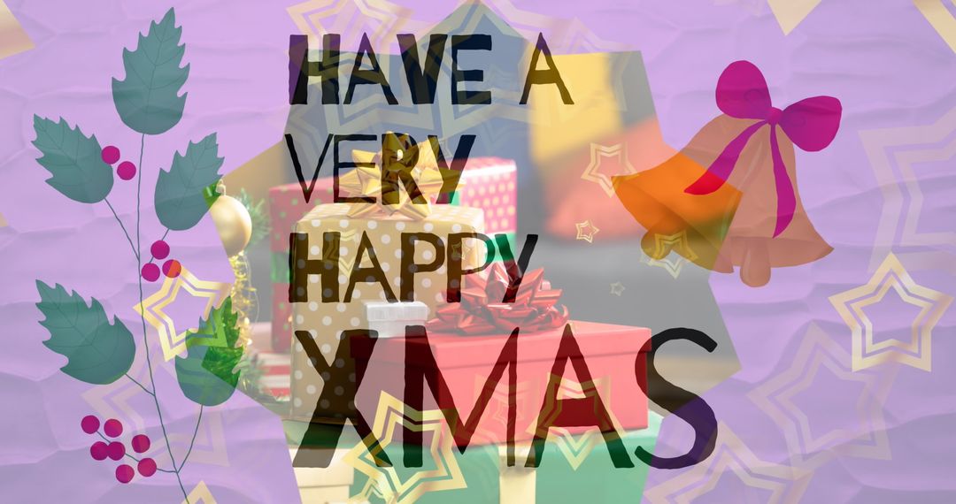 Festive Christmas Card Design with Colorful Gift Boxes and Holiday Ornaments