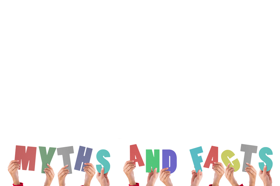 Transparent Myth Busting Hands Holding Colorful Letters