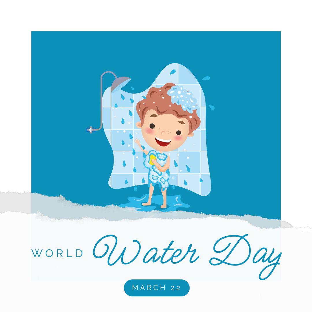 World Water Day Campaign with Boy Showering Illustration