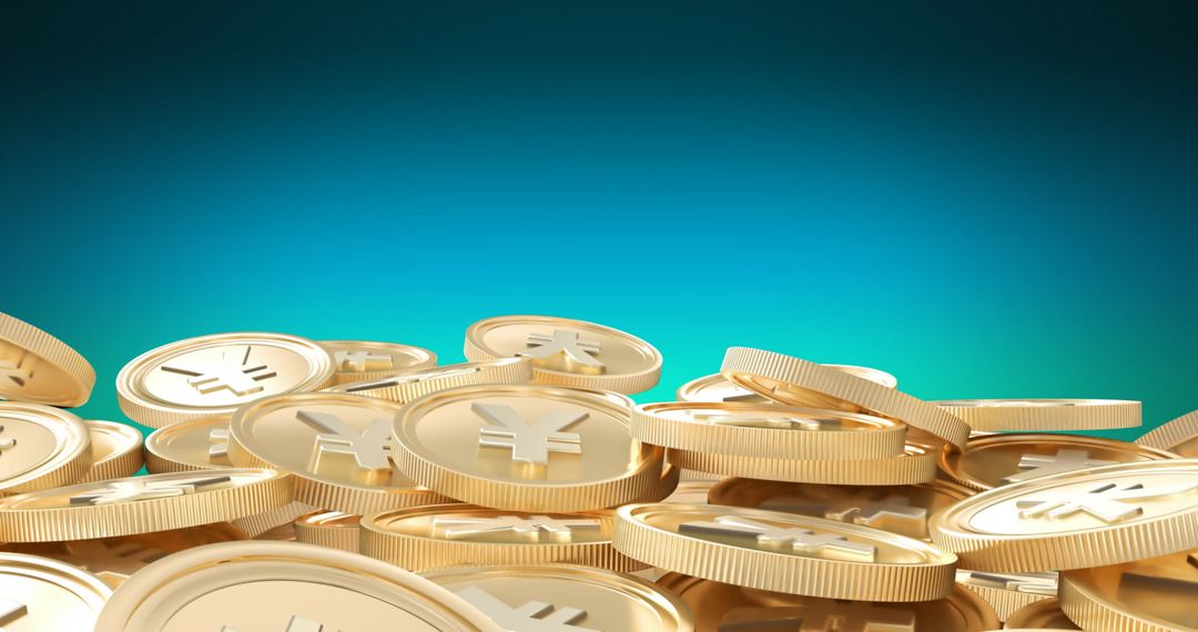 Stack of Gold Coins with Currency Symbol on Blue Background