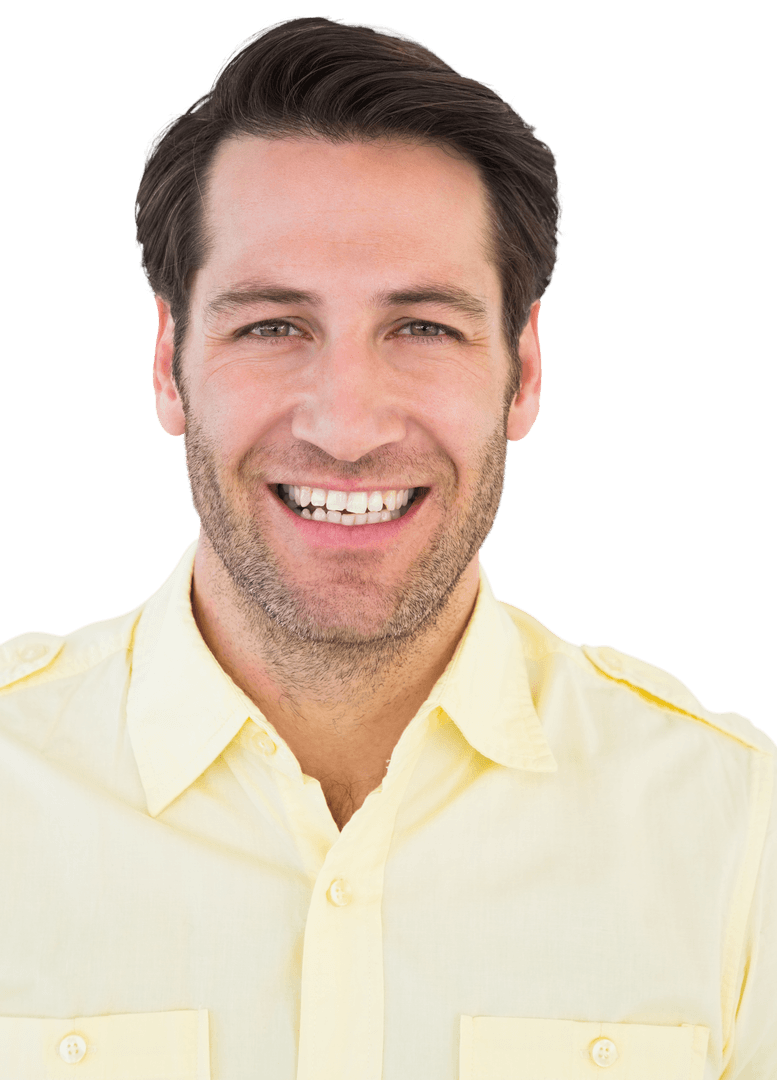 Transparent Background Smiling Man in Yellow Shirt