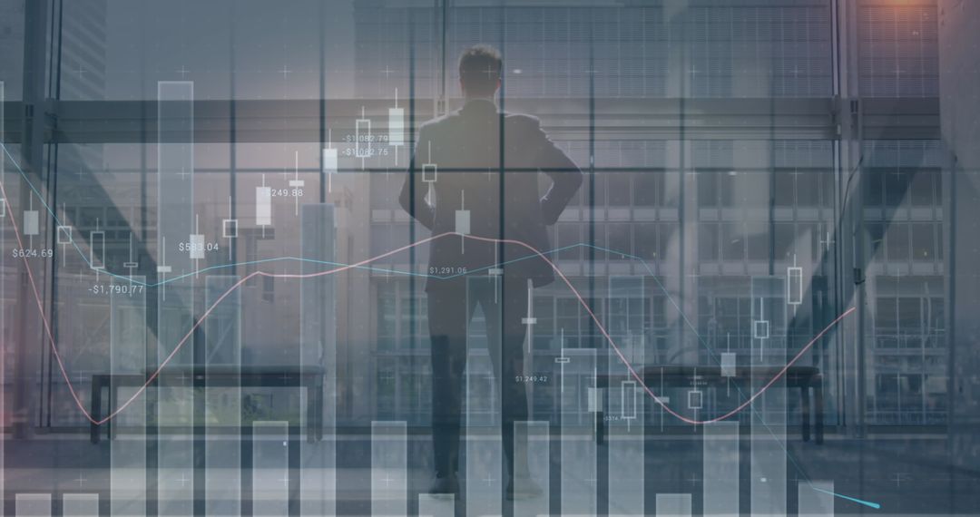 Businessman Analyzing Digital Financial Graphs in Urban Setting
