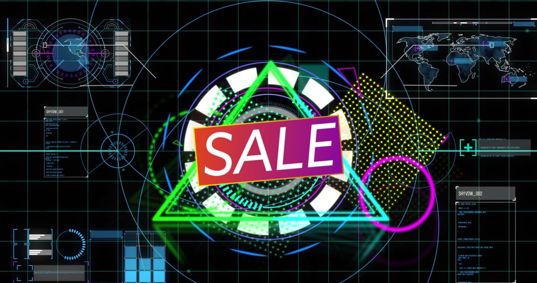 Futuristic Digital Sale Banner with Neon Geometric Elements