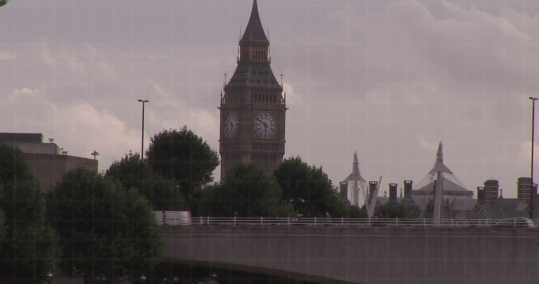 London Cityscape with Big Ben in Background through Grid Overlay