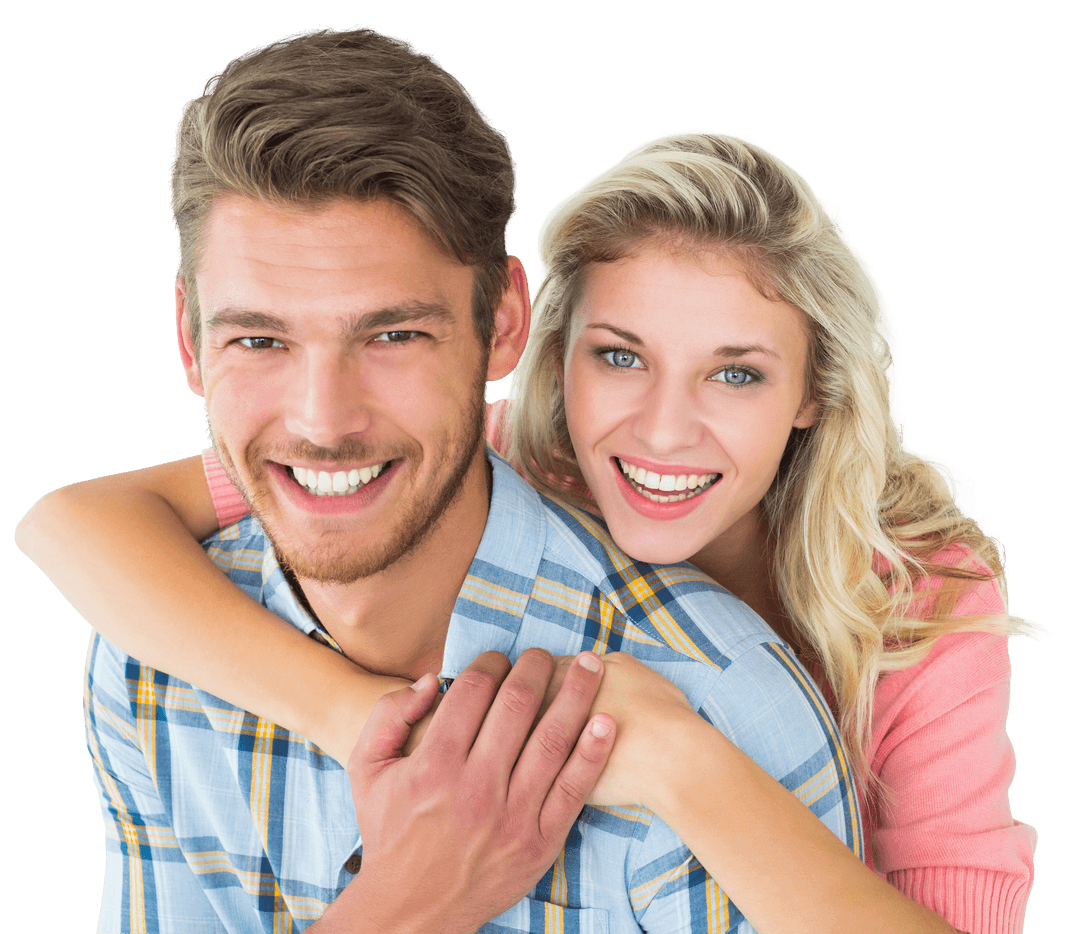 Happy Couple Embracing and Smiling on Transparent Background