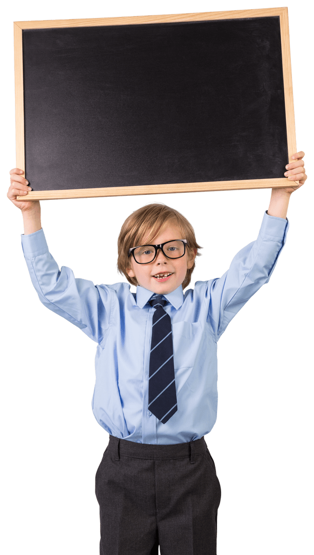 Caucasian Boy Holding Chalkboard on Transparent Background for Education Concept