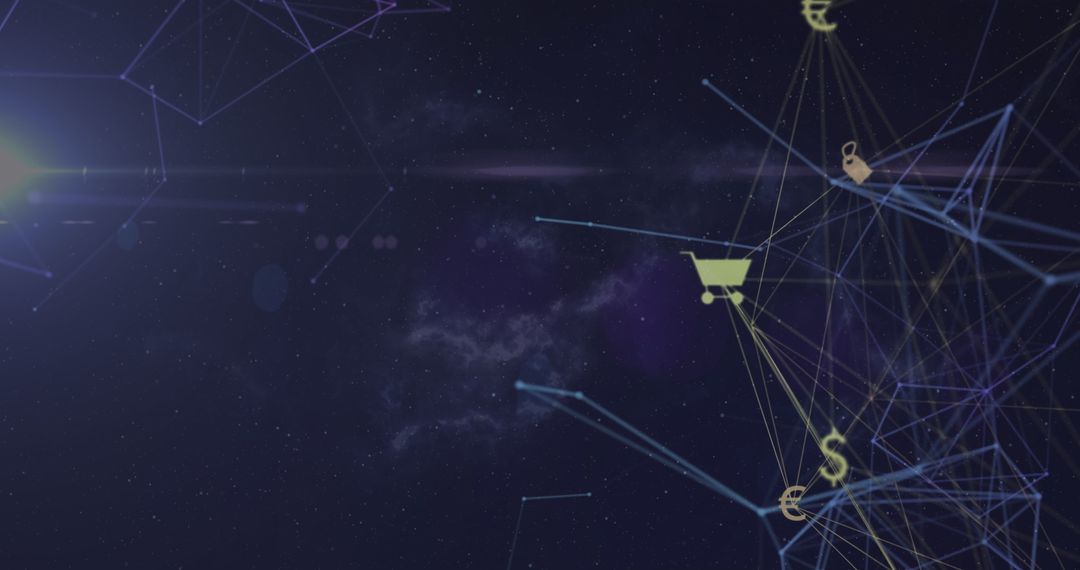 Futuristic Digital Interface with Shopping Icons in Space