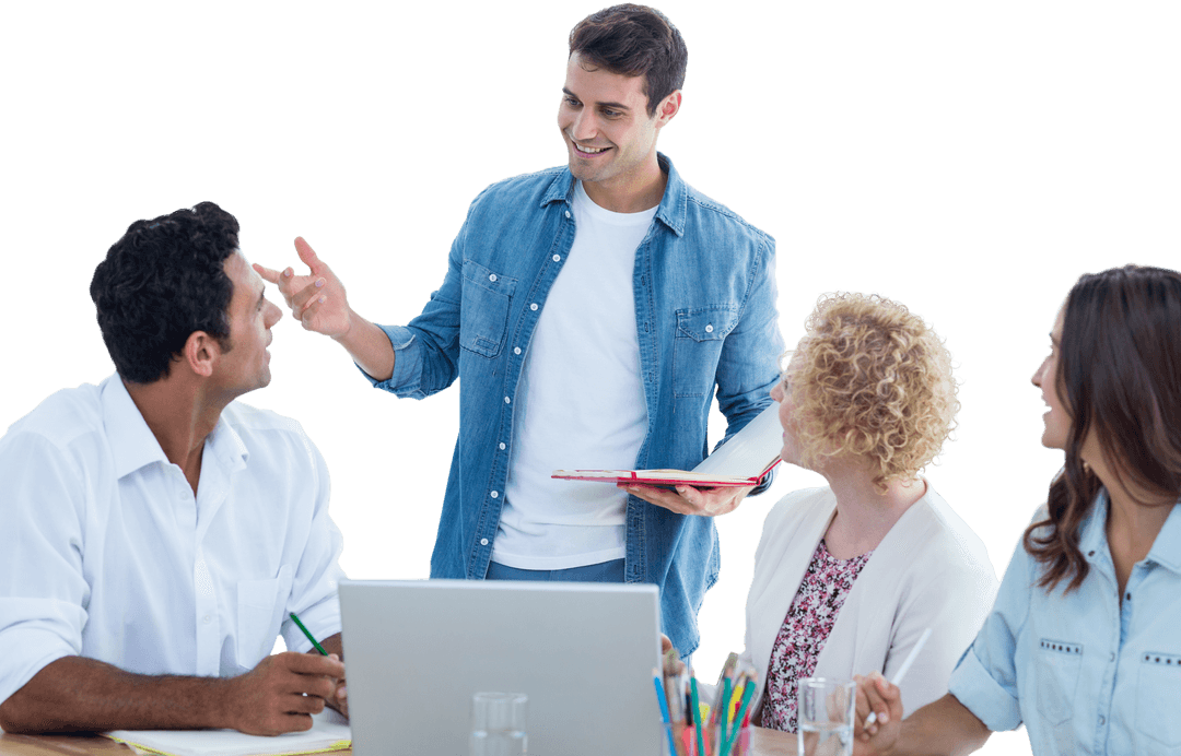 Transparent Diverse Team in Casual Meeting at Office