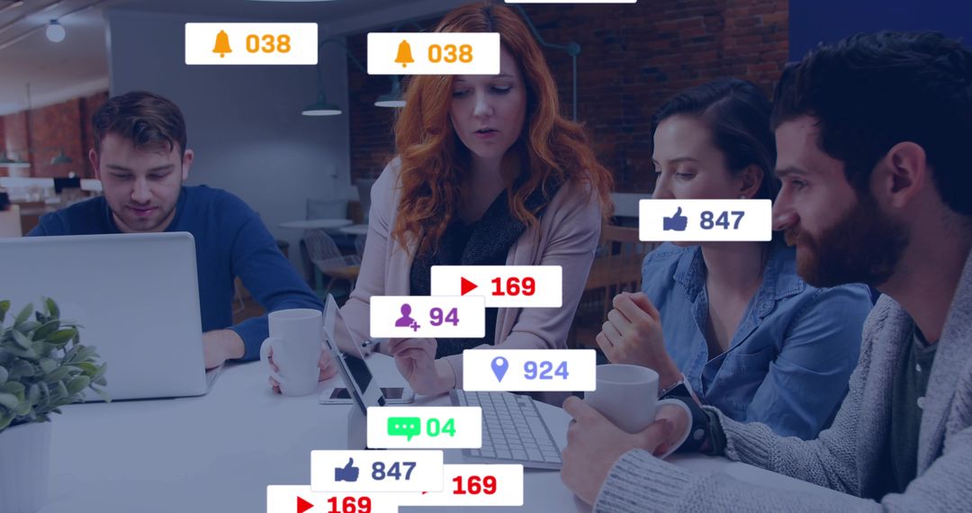 Marketers Analyzing Social Media Metrics in Office Setting