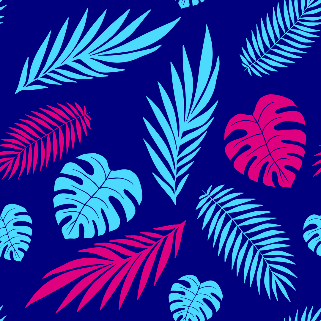 Transparent Leaf Vector with Blue and Pink Tropical Elements on Bold Background