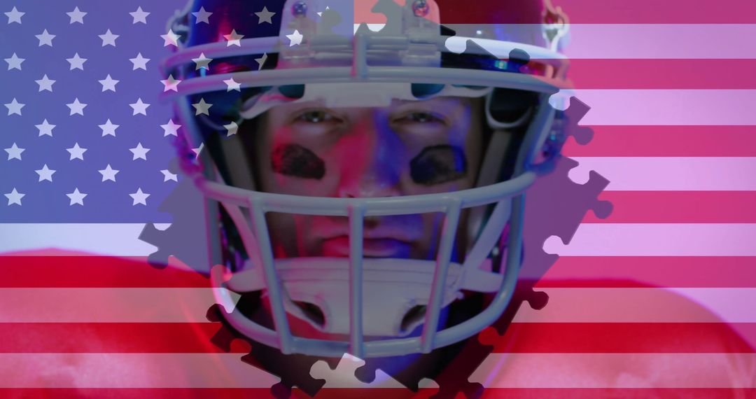 American Football Player with US Flag Overlay Representing Patriotism