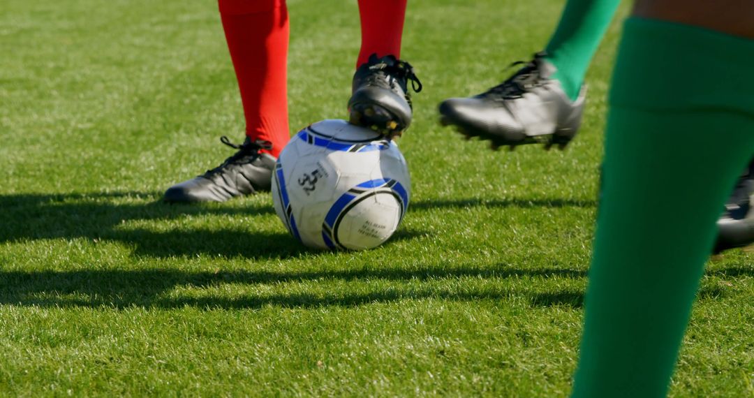 Close-up of Soccer Players Competing for Ball During Match - Free Images, Stock Photos and Pictures on Pikwizard.com