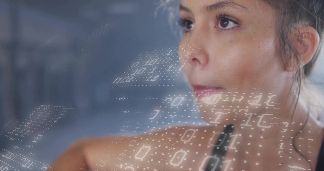 Futuristic Interface with Woman and Floating Digital Elements