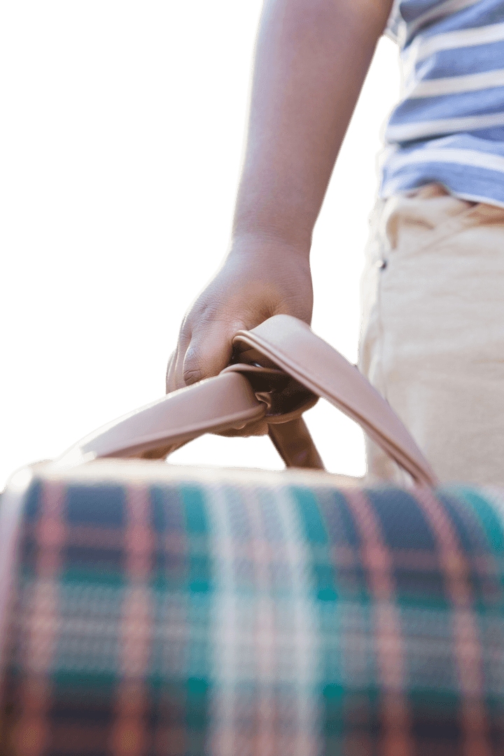 Child Holding Playful Luggage with Transparent Background