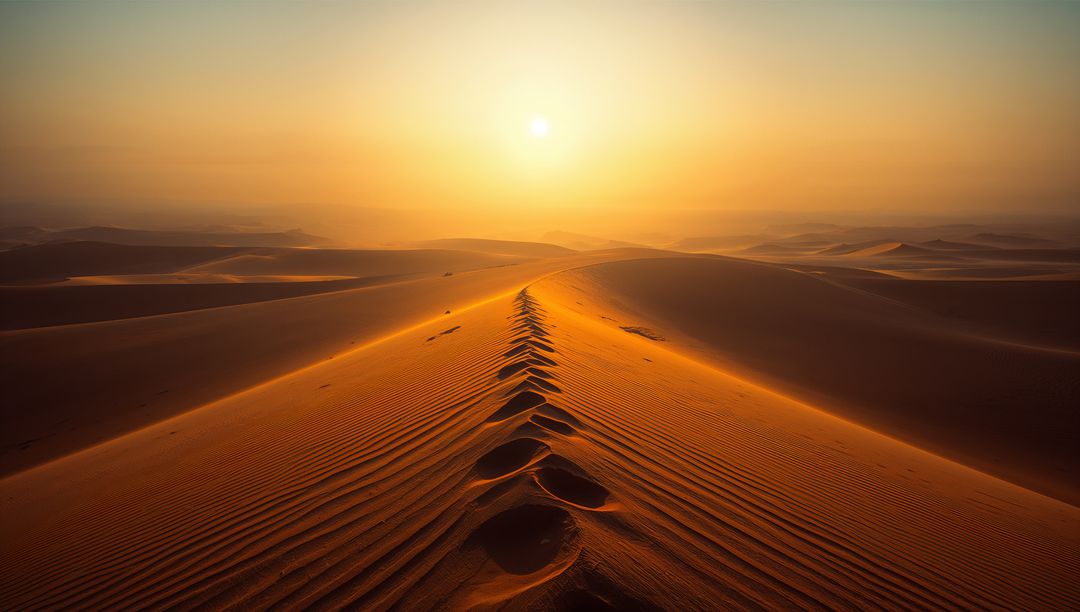 Golden Desert Dune Ridge at Sunset with Rippling Textures