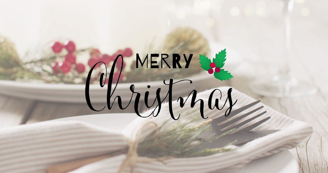 Christmas Greeting Over Elegant Festive Table Setting