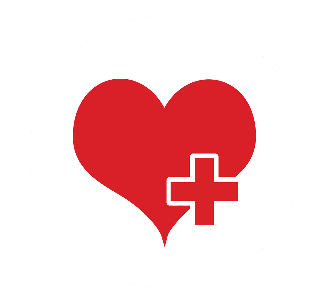 Red Heart Icon with Cross on Transparent Background