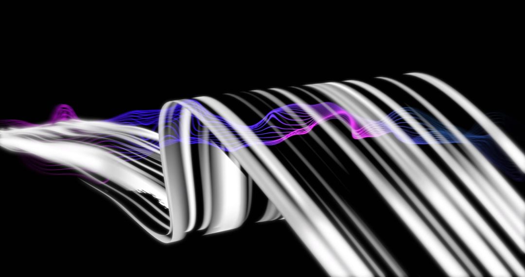 Abstract Waves with White and Purple Gradient on Black Background