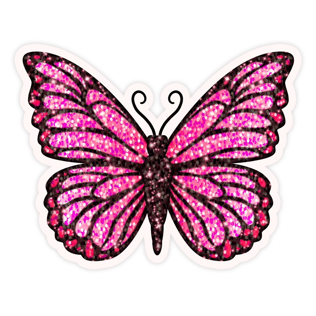 Pink Glitter Butterfly on Transparent Background