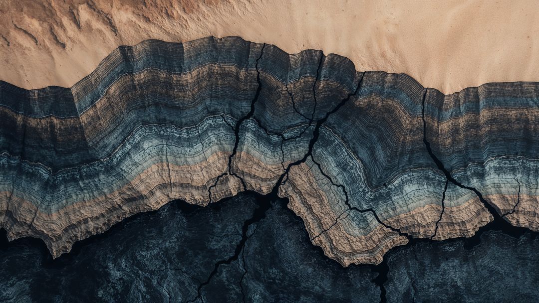 Aerial View of Sedimentary Rock Layers and Cracks