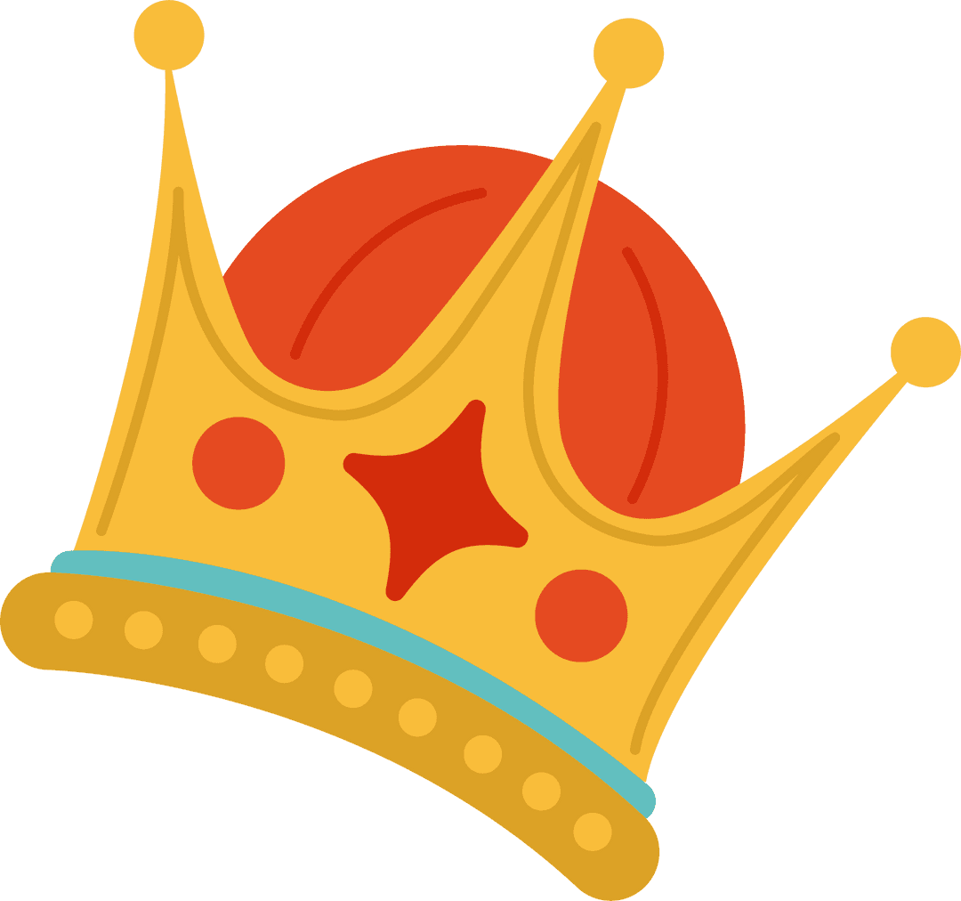 Golden Cartoon Crown with Teal Stripe on Transparent Background