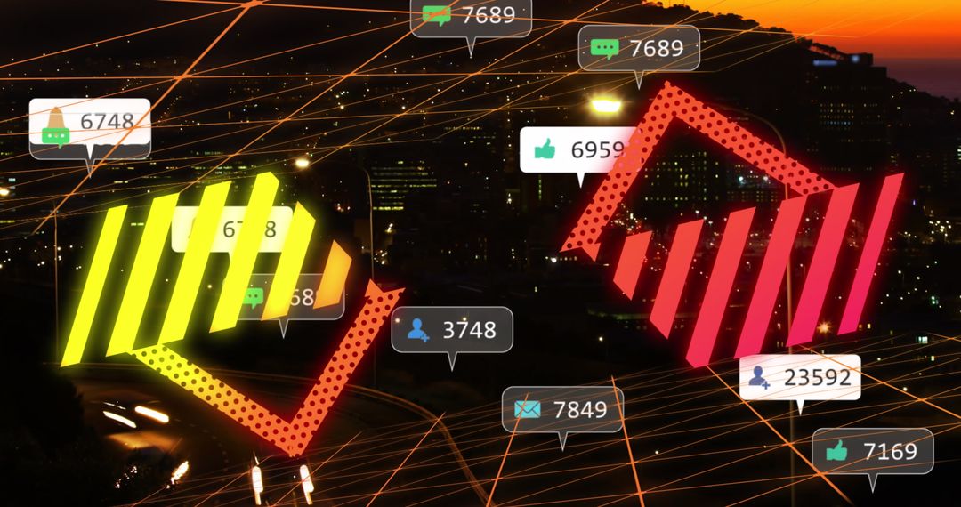 Dynamic Cityscape with Social Media Graphics and Notifications