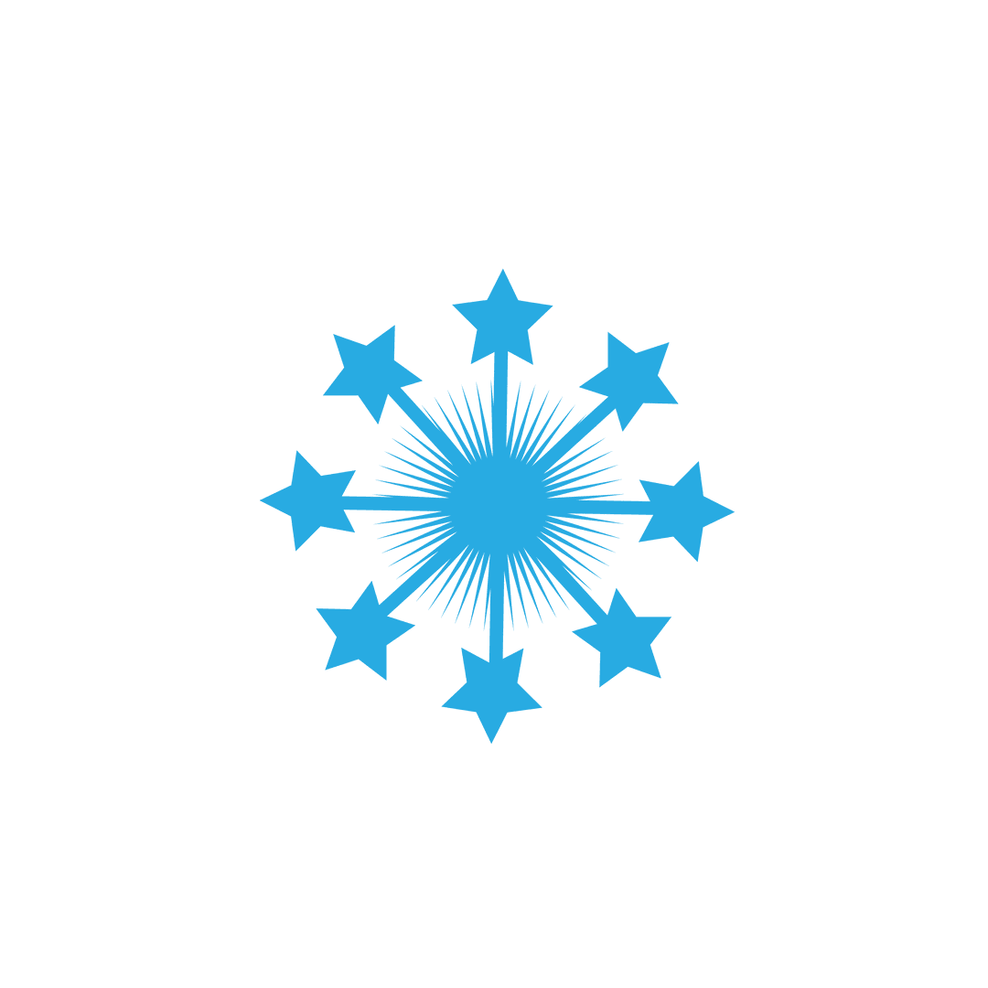 Transparent Blue Snowflake with Rotated Stars Design